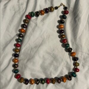Colorful Beaded Necklace with Red, Orange, and Green Tones